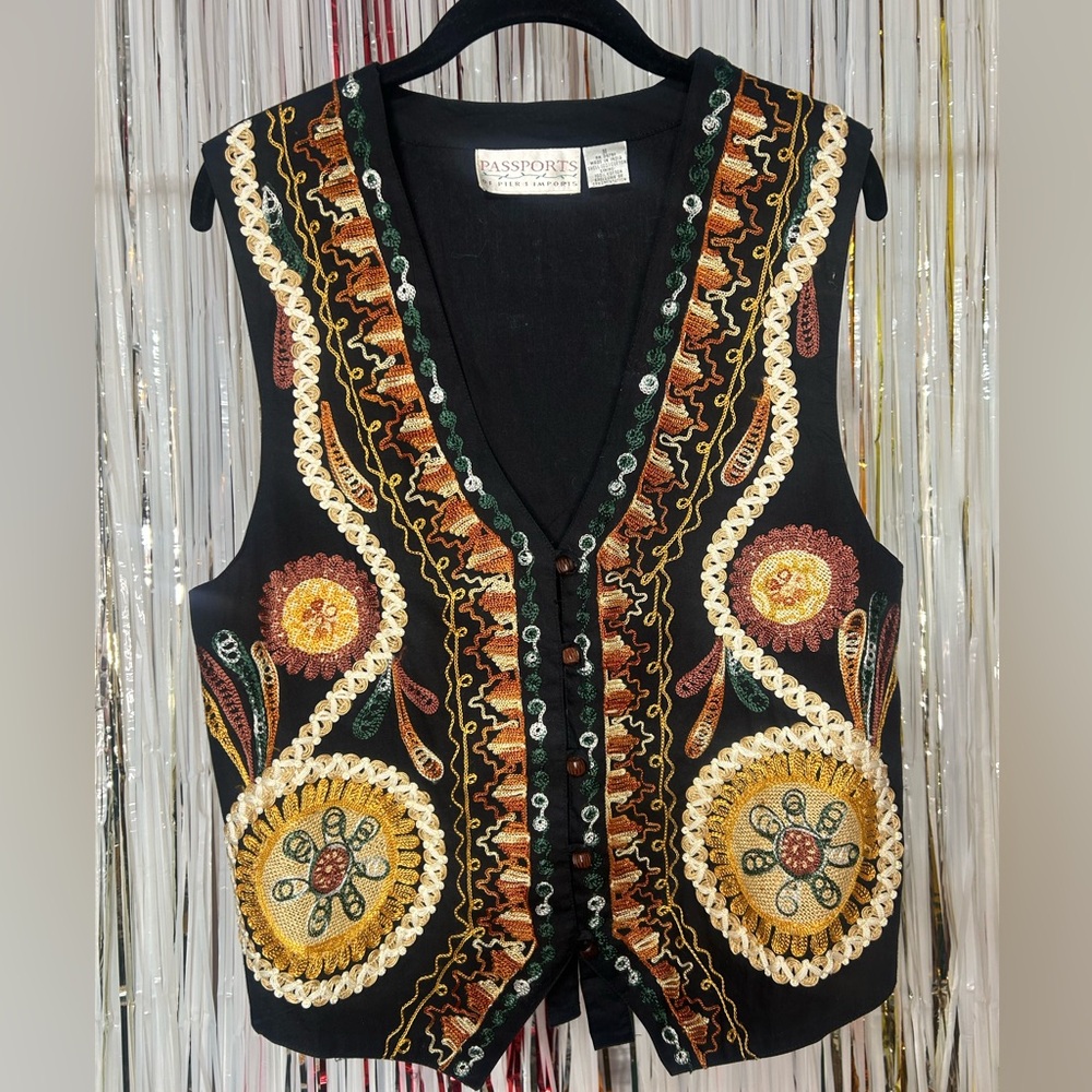 LPassport Black and Gold Embroidered Women's Vest